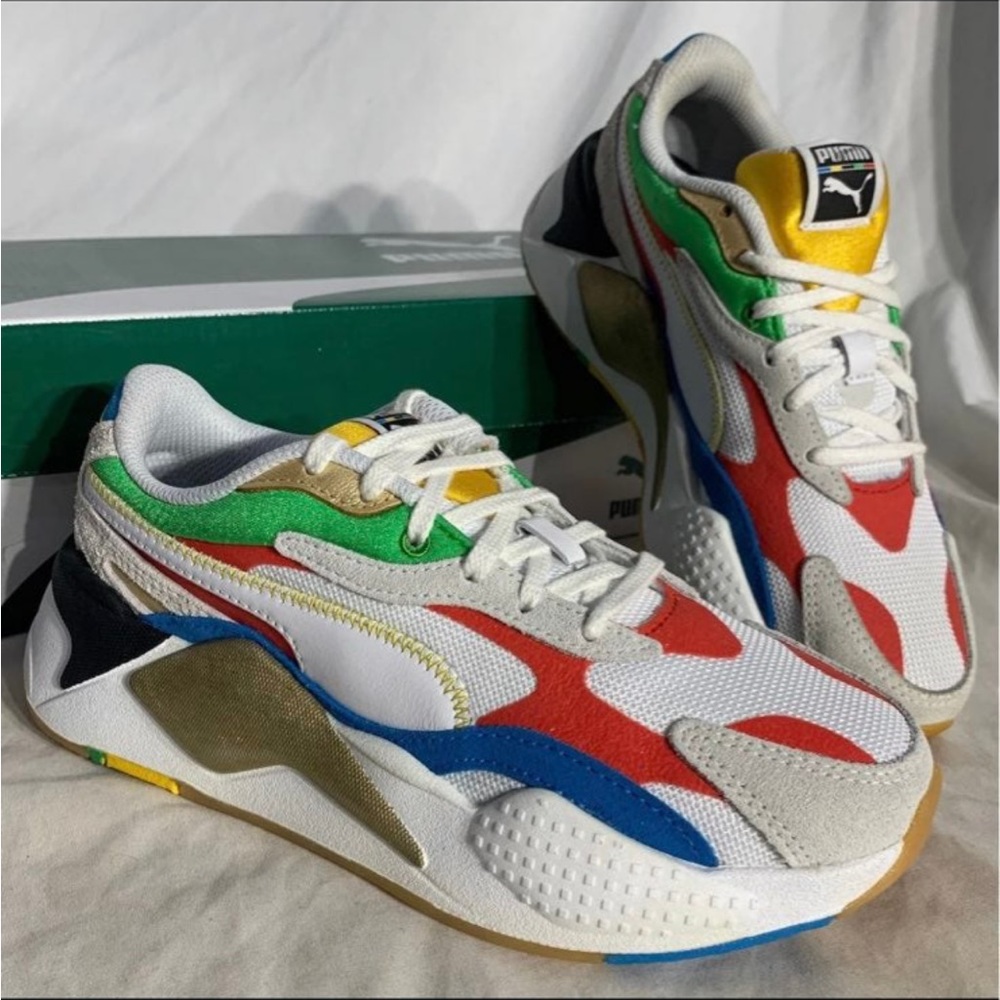 Puma RSX 3 WH Low Top Shoes White Red Green Blue Womans‎ 6 New With Box